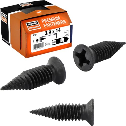 Simpson Strong Tie Lot de 500 vis de raccordement profilées 3,9 x 14 mm – Vis profilées métalliques, vis à tôle noires pour cloison sèche cruciforme