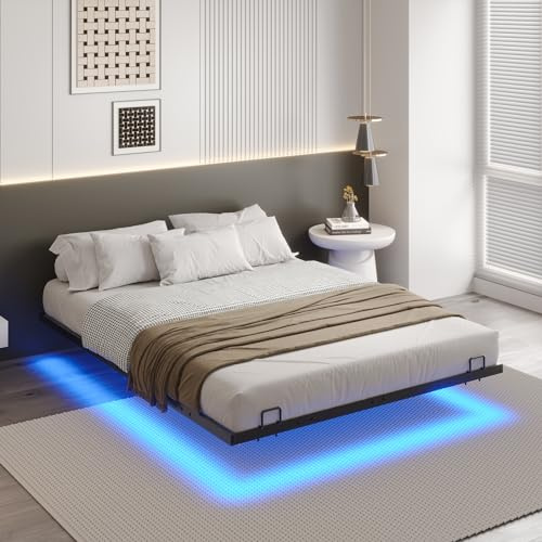 DICTAC Letto 120x200cm con Luce,Struttura Letto a Piattaforma in Metallo con Rete a Doghe Telaio E contenitore sotto il letto,120x200 Letto Singolo,Facile da Montare, Senza rumori,Nero