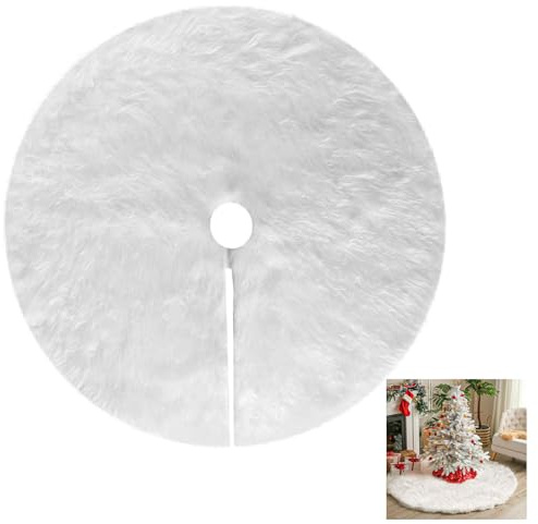 Mrracxy Couverture Ronde pour Sapin de Noël, Housse de Pied d’Arbre de Noël Ø 90cm, Blanc - Couverture pour Sapin de Noël