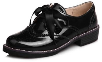 Amtopiyo Kvinnors eleganta brittiska college-stil brogues snörning hovskor med 2 par skosnören, Svart, 42 EU