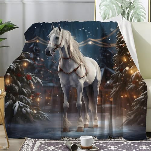 Weihnachtsdecke - Kuscheldecke Flauschig Weihnachts Pferd, Decke Fleecedecke Weihnachtsbaum, Weiche Warme Decke Wohndecke als Sofadecke Wolldecke Couchdecke Tagesdecke, XL 150x200 cm Y-966