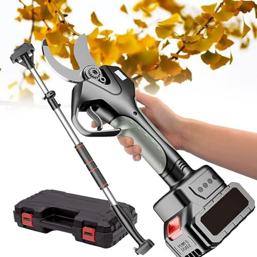 ZEEKYFOR Forbici Elettriche per Giardinaggio, Cesoie da Potatura Senza Fili da 50 mm, Cesoie per Potatura Alberi con Asta di Prolunga, per Giardinaggio, Alberi da Frutto,1 Battery