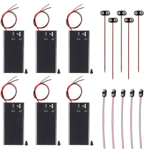 hrsyyl 6pcs 9V Battery Holder 9 Volt Cover Case with ON/Off Switch and T Type Battery Clips