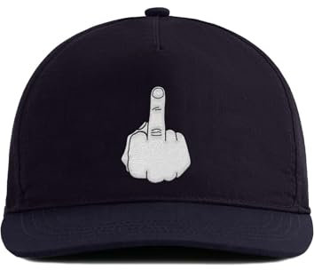 tshirtladen Snapback Cap Navy Bestickt Hand Zeichen ohne Worte Humorvolle Cap Freches Symbol Lustige Snapback Basecap Verstellbar