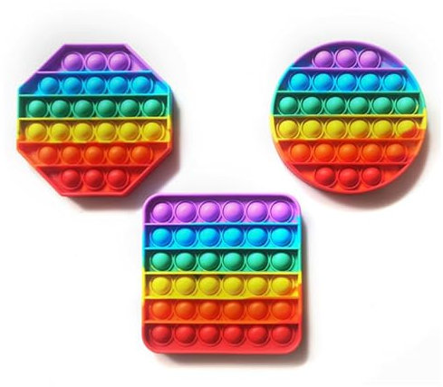 3 Pcs Poppit Pop Fidget It Toy Set, Silikon Regenbogen Sensorisches Spielzeug, Angst Relief Finger Toys Lernspielzeug Fidget Spielzeug für Kinder und Erwachsene