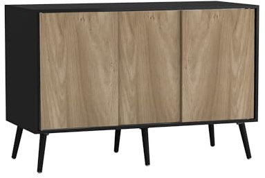 URBNLIVING 3-Door Sliding Sideboard Cabinet with Wooden Legs, Modern Cupboard, Credenza for Living Room, Dining Room or Office, Storage Organizer with Stylish Sliding Doors, Mix & Match Colour Combos
