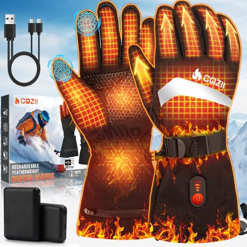 COZII Beheizbare Handschuhe, Beheizte Handschuhe mit 7.4V Fast Heating Akku für Herren Damen, 3 Heizstufen wasserdichte Touchscreen für Motorrad, Radfahren, Skifahren - L