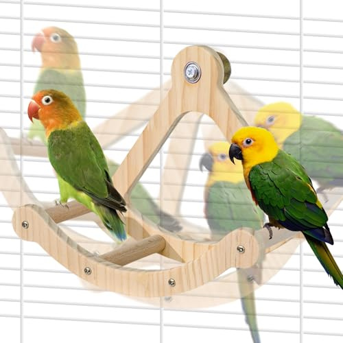 Vogelspielzeug Rotierende Schaukel, Holz Vogel Schaukel für Papageien, Naturholz, Langeweile lindern Vogel Spielzeug Interaktives Sitzbrett für Wellensittiche Nymphensittiche & kleine Papageien(D)