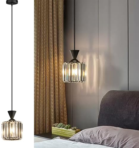 Crystal Ceiling Pendant Light Black,E27 Modern Hanging Lights Max 60W,ø12CM