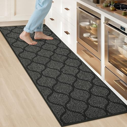 COSY HOMEER Kitchen Runner Mat 60x180 cm, TPR Full Covered Non Slip Backed Floor Rug, 100% Polypropylene Absorbent Floor Mats for in Front of Sink, Laundry Room, Hallway, Dark Grey