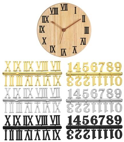 Apojgitn 6 Pieces Plastic Clock Numbers Kit - Clock Numbers & DIY Kit, Arabic & Roman Numerals Clocks Parts for Replacement, Repairing and Home Art Decor Accessories(Black Gold Silver)