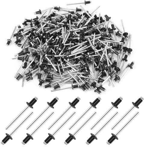 200 Stück Aluminium Blindnieten, 4 x 6 mm Flansch Popnieten, Schwarz Pop Nieten, Blindnieten für Gebäude, Schiffe, Autos und Möbel