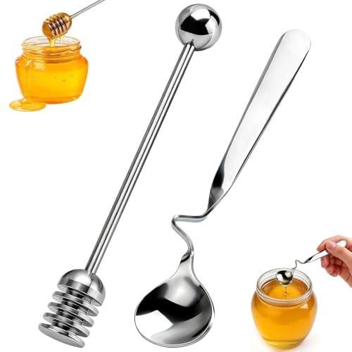 WQNNQW 2 Honiglöffel Edelstahl,Marmeladenlöffel,Honigspender,Rührlöffel Mit Griff,Geeignet Zum Mischen Von Marmelade,Honig,Joghurt Und Sirup Usw