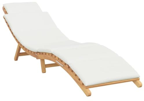 Makastle Transat de Jardin Blanc Crème 198 x 55 x 58,5 cm 17,84 kg en Bois de Teck Massif, Assemblage Requis