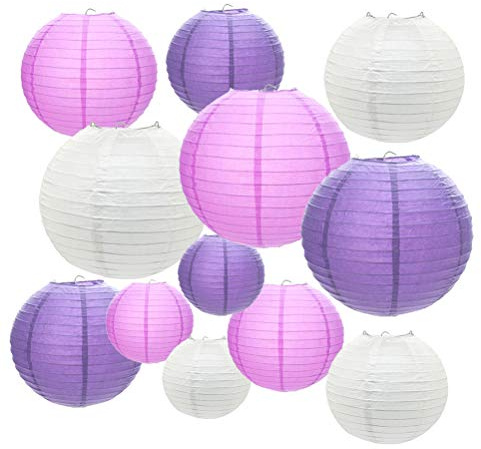 Papierlaternen, 12 Packungen 6‘’ 8‘’ 10‘’12‘’ Lampenschirm Papier Lampions Runde Laterne hängende Dekoration für Garten Heim Hochzeit Geburtstag Babyparty Party Weihnachten Dekoration