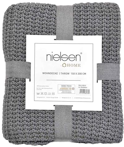 Nielsen Home Couverture Alen tricotée, 150x200 cm, Gris Clair, 100% Coton, Ökotex