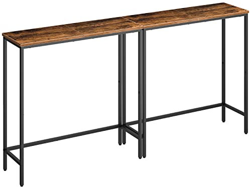 HOOBRO Set di 2 Tavoli Console Stretto, Consolle da Ingresso da 75cm, Tavoli Sottile da Divano, Espositore per Corridoio, Camera da Letto, Soggiorno, Ingresso, Marrone Vintage e Nero EBF75XGP201