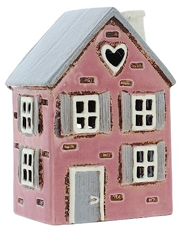 Shudehill Giftware Ceramic Village Pottery Pink Shutter House Tealight Holder, beautiful house-warming gift, Home Ornament, Candle Holder