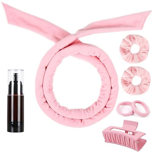 Heatless Curlers Headband, Heatless Curls Set, Soft Velour Heatless Hair Curler, Hair Curlers No Heat for Hair DIY (Pink)