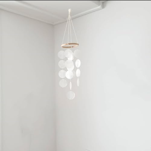 Windspiel, Boho Deko Muschel Traumfänger Girlanden Capiz Muschel-Windspiele für den Außenbereich 73cm Länge Hängen Ornament Wandbehang Anhänger Geschenke für Terrasse, Garten, Hofdekoration -Weiß