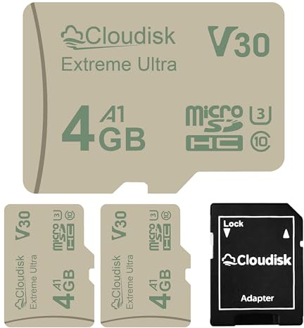Cloudisk 3-Pack Micro SD Karte 4GB U3 V30 Extreme Ultra MicroSDHC C10 A1 UHS-I für Kamera, DVR, Tablet PC und Handy (4GB, 3 Stück)