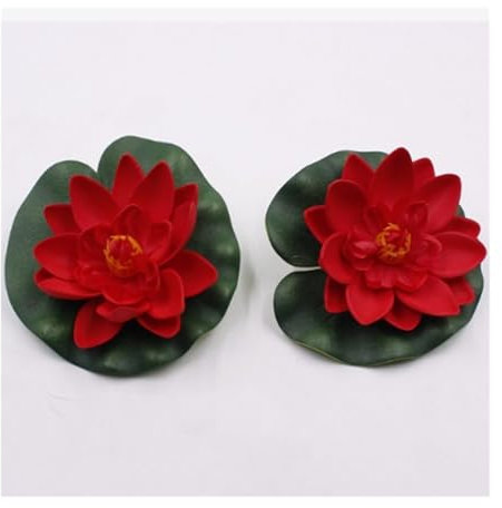 WLTYSM konstgjord lotus 1 st konstgjord lotus vattenlilja flytande blomma naturtrogen vattenlilja mikrolandskap färgglad konstgjord prydnad trädgårdsdekor konstgjord vattenlilja (färg: röd)