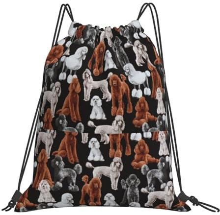 GrAtka Mochila con cordón,Bolsa de cuerda unisex Bolsa de gimnasio deportiva Mochila informal Mochila con cordón,Caniches Negro