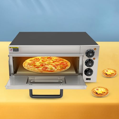 Pizzaofen 2000W Kommerzieller Pizza Ofen Elektrisch 1 Kammer Pizzabackofen aus Edelstahl, zum Backen von Pizzen, Snacks und Gebackenen Speisen Verwendet Werden, 57 x 47,5 x 27,5cm