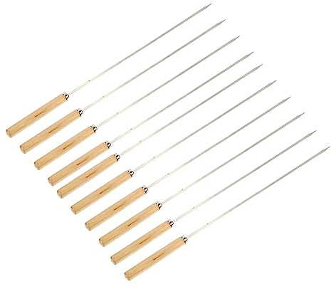 BESPORTBLE 10pezzi Spiedini in Acciaio Inossidabile Per Barbecue Spiedini Con Manico in Legno Spiedo Piatto Per Grigliate e Cottura All Aperto