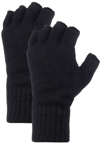 HEAT HOLDERS 2 Pack Mens Fingerless Gloves with Grip Mens Winter Gloves Half Finger | Fleece Warm Knitted Gloves (One Size, Black)