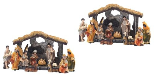 IMIKEYA 2 Sätze Krippe Weihnachtsdekorationen bücherregal Dekoration künstliche Jesusstatue heilige Familie Figur Geburt winzige Tierfiguren Jesus Schmuck Harz