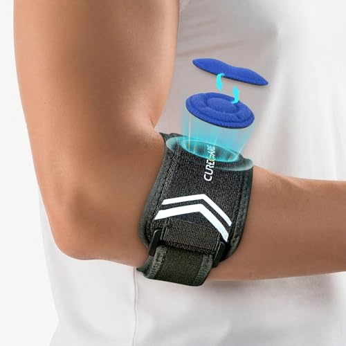 CURECARE Nouvelle Version Coudiere Epicondylite, Coudiere Tendinite Confortable avec 2 Coussinets Compressifs Ciblés, Tendinite Coude pour Soulager la Douleur du Coude pour Tennis et du Golfeur, Noir