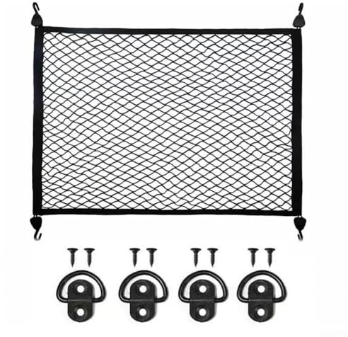Borsa portaoggetti in rete per bagagliaio posteriore con ganci di montaggio e anelli a D, rete organizer per bagagliaio per auto e SUV, 80 x 60 cm