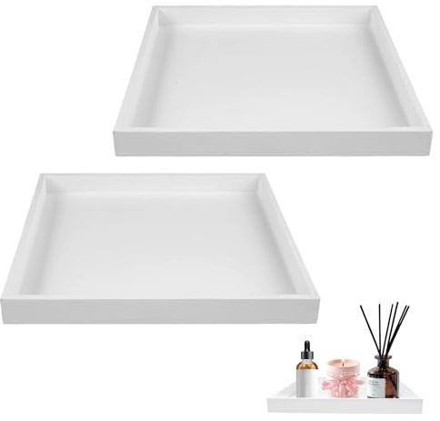 2 Piezas Bandejas de Madera Blancas 20x20x2cm, Bandeja Madera Decorativa