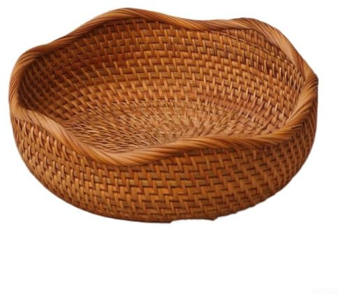 Handgeflechtener Rattankorb 25cm Wellenrand Obstschale