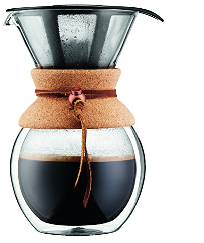 BODUM 34oz Pour Over Coffee Maker, High-Heat Borosilicate Glass with Reusable Stainless Steel Filter and Double Wall Cork Grip - Made in Portugal