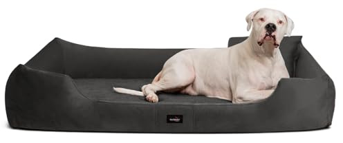 tierlando® Orthopädisches Hundebett Vincent aus High-Tech-Velours Triton und Cord, edles und samtig weiches Hundesofa mit Visco-Matratze, Größe: 110x90cm | Farbe: 02 Graphit