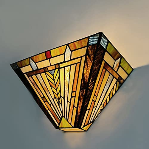 COTOSS Tiffany Wall Sconce Wall Light Mission Style Stained Glass Lamp Shade 1 Light Tiffany Sconces Lighting for Living Room Bedroom