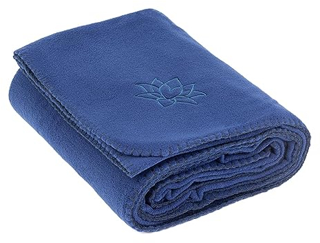 Bodhi Couverture de Yoga Asana Blanket | Couverture Douillette pour Shavasana (200 x 140 cm) | Couverture Polaire Chaude avec Broderie (Bleu foncé)