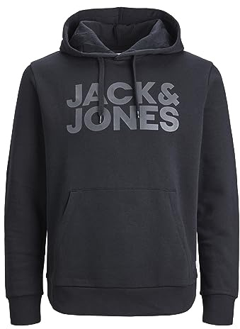 JACK & JONES herr Tröja med huva Jjecorp Logo Sweat Hood Noos, Svart (Tryck Svart) Stort Tryck, S