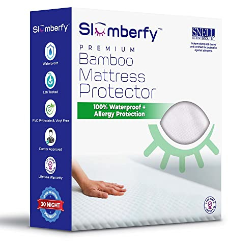 Waterproof Mattress Protector by Slumberfy | Hypoallergenic Viscose Made from Bamboo Mattress Protector | Natural + Breathable Jacquard Fabric | Queen Mattress Cover – 60x80”