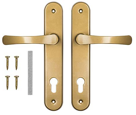 ADGO Ensemble de Poignées de Poignée de Porte pour Une Incrustation de Gâteau éponge de 60 mm, Poignée en Aluminium, Rosace en Acier Enduit de Poudre Galvanisé, Gauche et Droite, Or