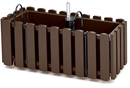 Prosperplast Boardee Fencycase Maceta de Balcón con Suspensión Sistema de Riego Maceta con Ganchos para Barandilla (380 mm, Marrón)