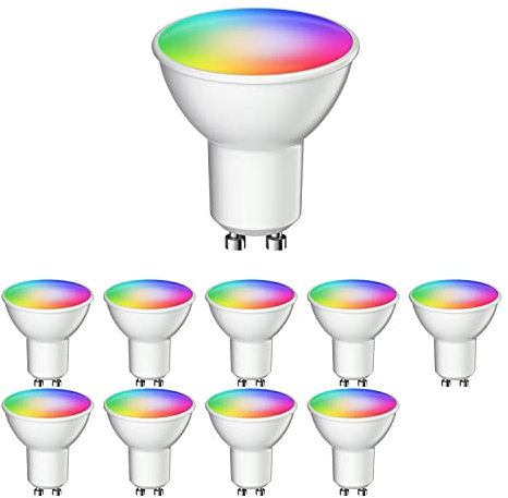 ledscom.de 10 Stück GU10 LED RGB Leuchtmittel, PAR16, warmweiß - kaltweiß (2900-6200 K), 5,5 W, 473lm, 103°, Smart Home, WLAN, Alexa, matt