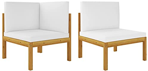 Festnight 2-TLG. Garten-Lounge-Set mit Auflagen Rattanmöbel Balkonset Sitzgruppe Rattansofa Ecksofa Gartensofa Sitzgarnitur Akazie Massivholz