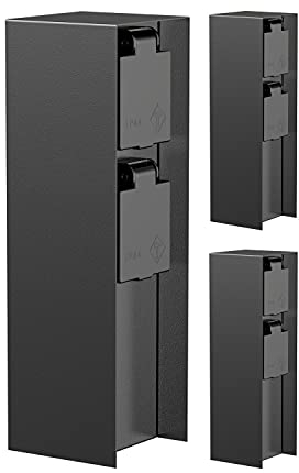 ledscom.de 3 pz. presa da giardino a colonna POMI per esterni, IP44, 2 vie, acciaio inox, nero, quadrato, 23 cm