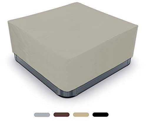 LDIW Freien Spa Hot Tub Pool Abdeckung Poolabdeckplane Rechteckige Allwetter Garten Whirlpool Abdeckung 210D Schutz vor Wind UV Schützende,Beige,244 * 244 * 90CM