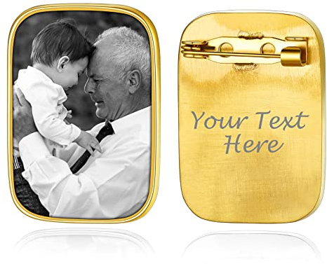 Custom4U Personalisierte Foto Brosche Edelstahl Memorial Broschen & Anstecknadeln für Damen Silber/Gold/Schwarz Anstecknadel Hochzeit Frauen Broschen Clips für Kleidung Modeschmuck Geschenk