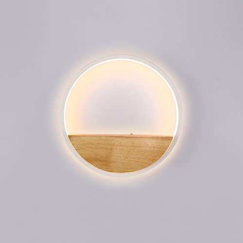 Jadssox Moderne LED-Wandleuchte aus Holz, runder Ring, Wandleuchte, Innenwandleuchte, 18 W, nordische Innenbeleuchtung für Schlafzimmer, Flur, Wohnzimmer, Hotel, 3 Farbmodus, Wandfluter