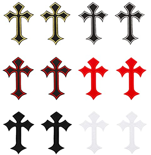JKJF 12 Stück Kreuz Patches Aufbügeln Bügelbild Mittelalter Gothic Aufnäher Applikation Stickerei für Kleidung Rucksack Schuhe Jacke Jeans Hut Kleid - 6 Farben